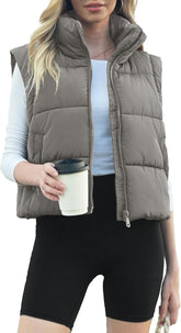 Chaleco acolchado para mujer, sin mangas, con cremallera, cálido, ligero, chaquetas de invierno con bolsillo - Talla S